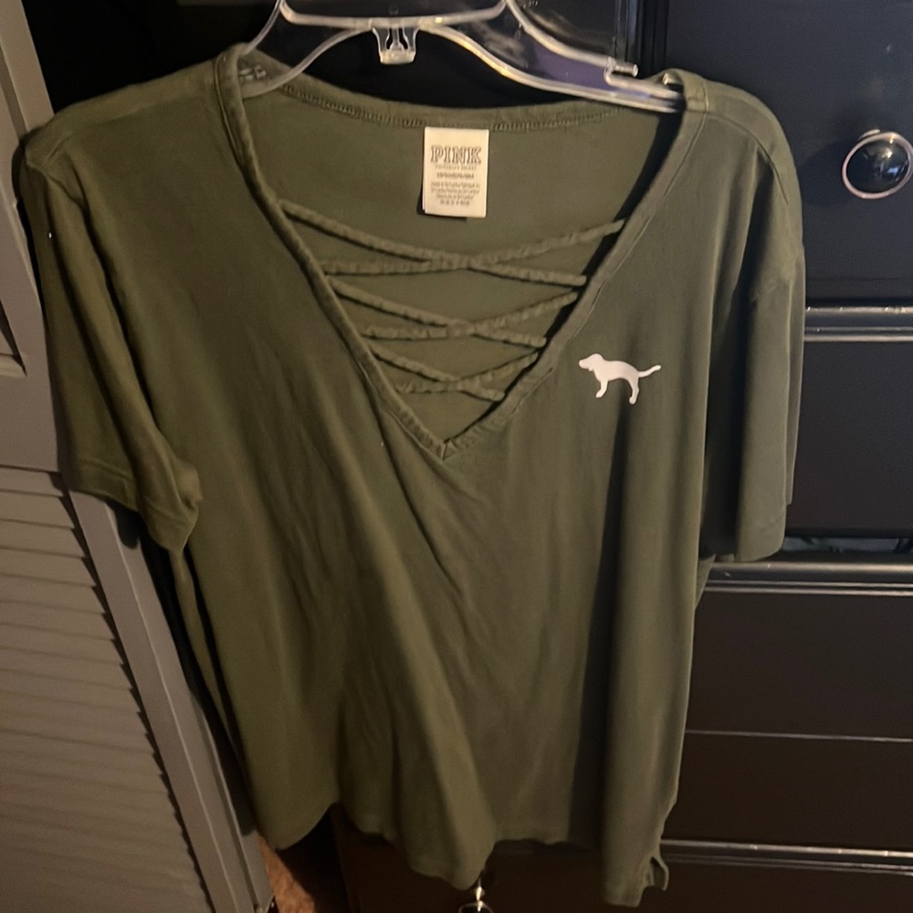 Pink brand dark green shirt size small